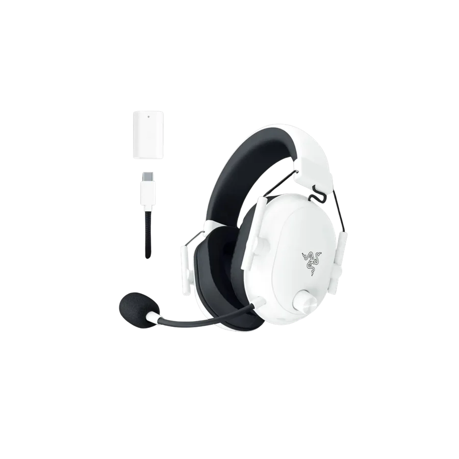 Razer BlackShark V2 HyperSpeed Wireless Gaming Headset White - 2.4GHz + Bluetooth + USB Connectivity - THX Spatial Audio - 50mm Drivers - Ultra Lightweight 280g - Bendable Mic - 70 Hour Battery - Type-C Charging - Original - New | Razer BlackShark V2 HyperSpeed White Wireless Headset - Best Price in Pakistan