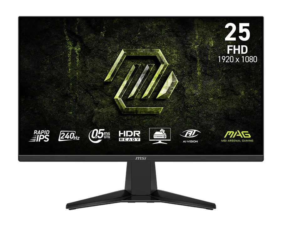 MSI MAG 255F X24 25-inch 1920 x 1080 (FHD) Gaming Monitor, 240Hz, IPS Panel, Adaptive-Sync, HDMI, DisplayPort, VESA Mountable, Tilt, 0.5ms, Black - New