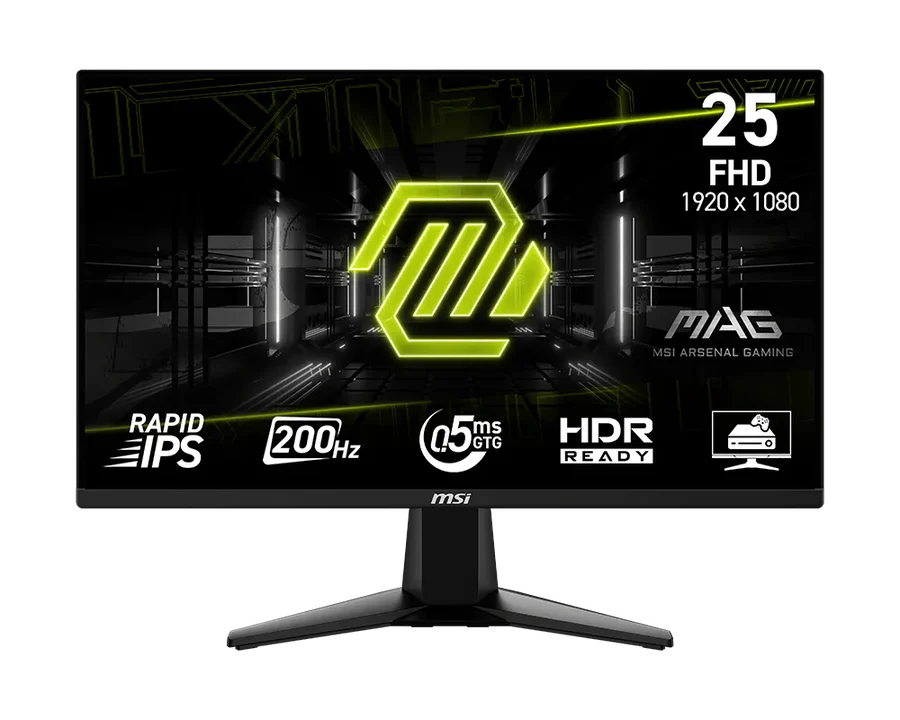 MSI MAG 255F E20 25-inch 1920 x 1080 (FHD) Gaming Monitor, 200Hz, IPS Panel, Adaptive-Sync, HDMI, DisplayPort, VESA Mountable, Tilt, 0.5ms, Black