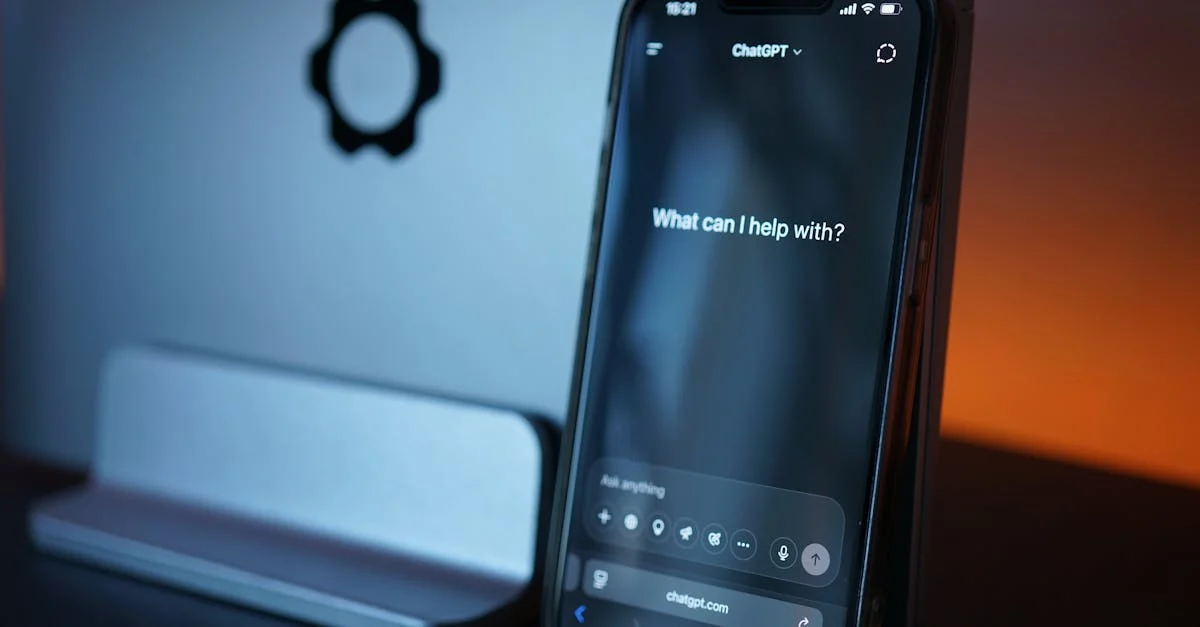 Close-up of a smartphone with AI chat interface, showcasing advanced technology in a sleek design.